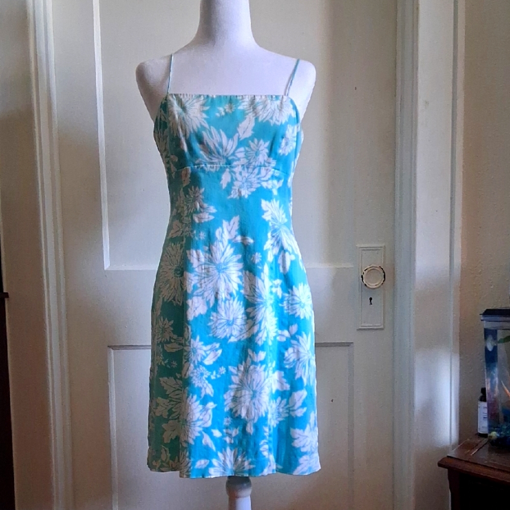 Jones Wear Blue and White Spaghetti Strap Sundress